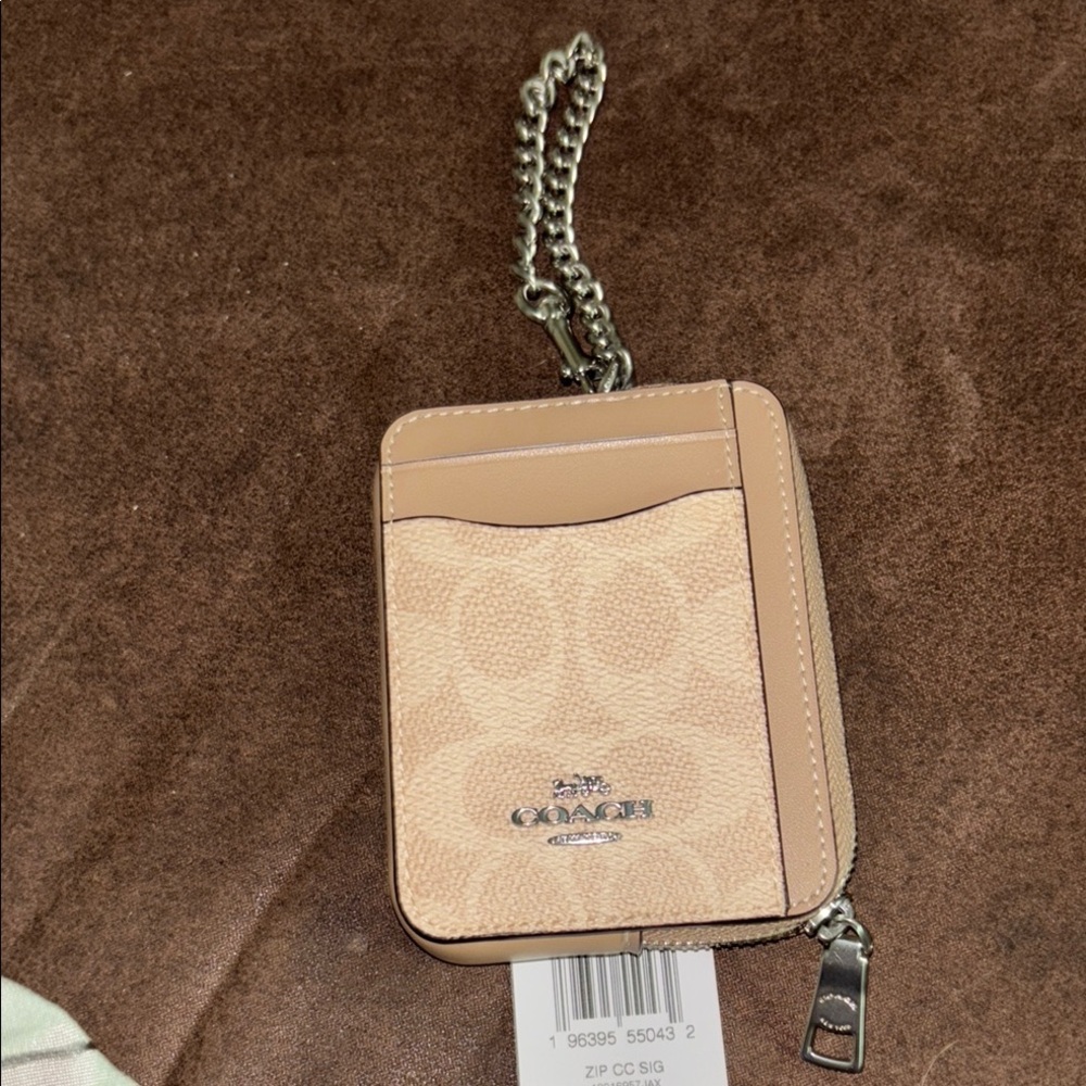 coach Zip Card Case in signature Canvas sand /silver/taupe - Picture 3 of 5